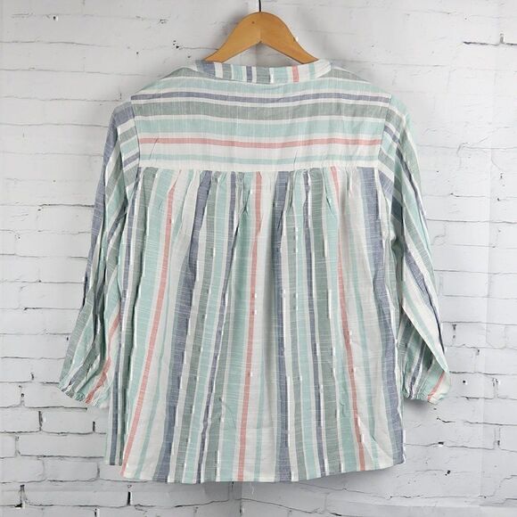 KNOX ROSE MULTI COLOR STRIP V NECK LONG SLEEVE BOHO SMOCK TOP SIZE XS NWT - Picture 9 of 11